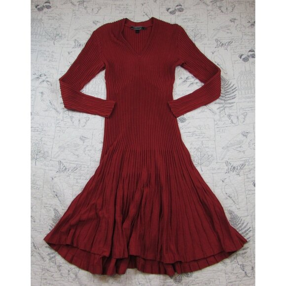 Peruvian Connection Julieta Dress Long Slv Ribbed knit Midi Stretch Valentine  M - Picture 2 of 6